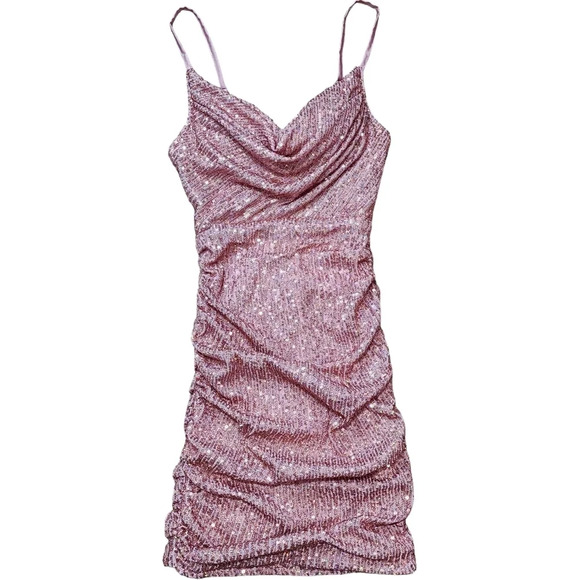 Hello Molly Replay Button Pink Sequin Mini Dress NWT - Picture 3 of 12